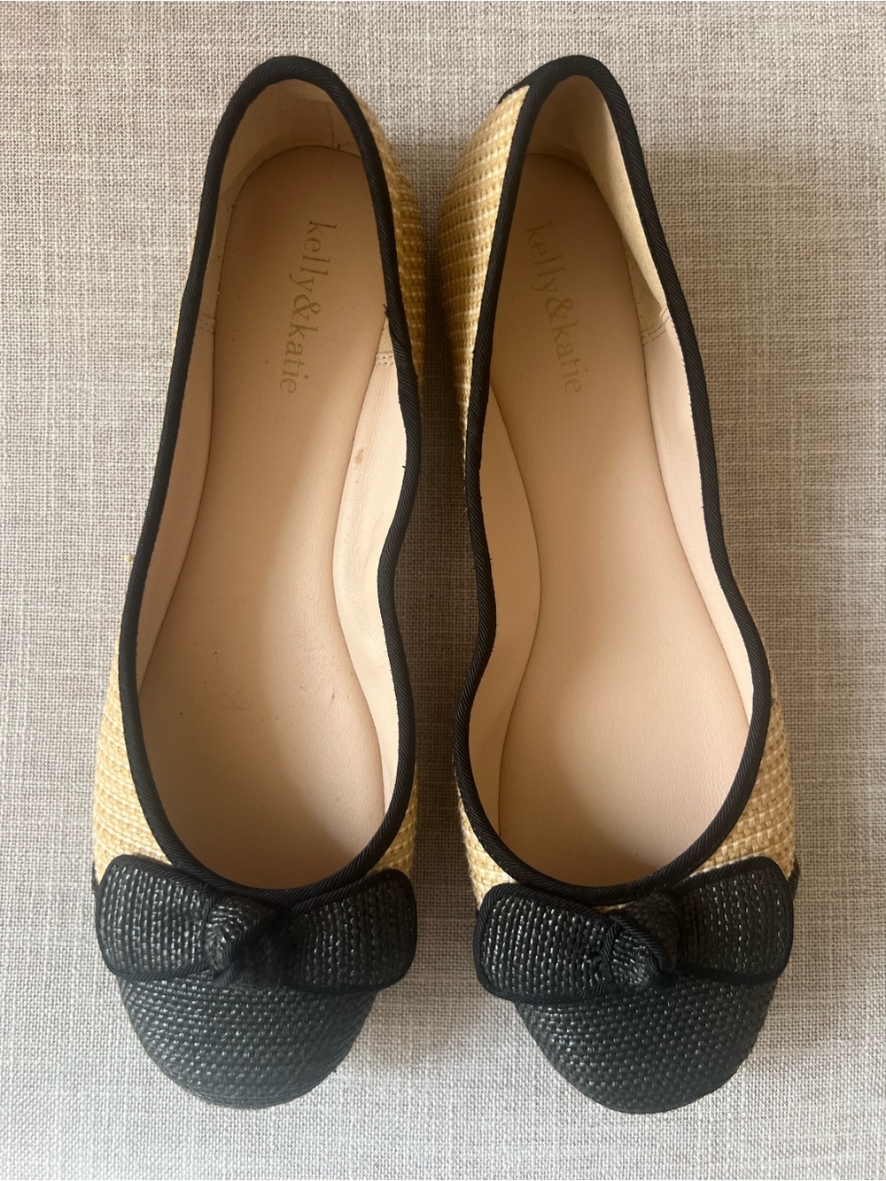 kelly & katie Black/Raffia Ballet Flats, women’s 10, bow office casual dressy